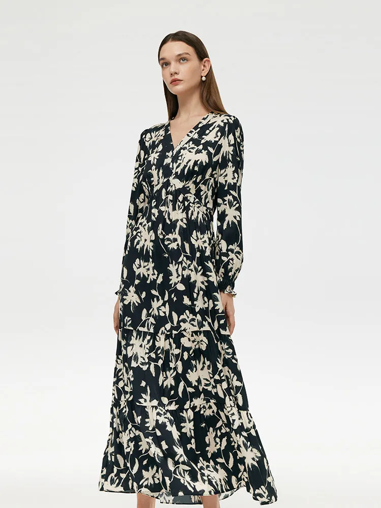 19 Momme Mulberry Silk Floral Printed Women Maxi Dress