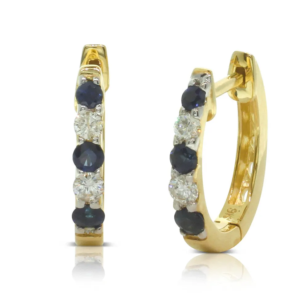 9ct Yellow Gold Sapphire & Diamond Huggie Earrings