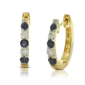 9ct Yellow Gold Sapphire & Diamond Huggie Earrings