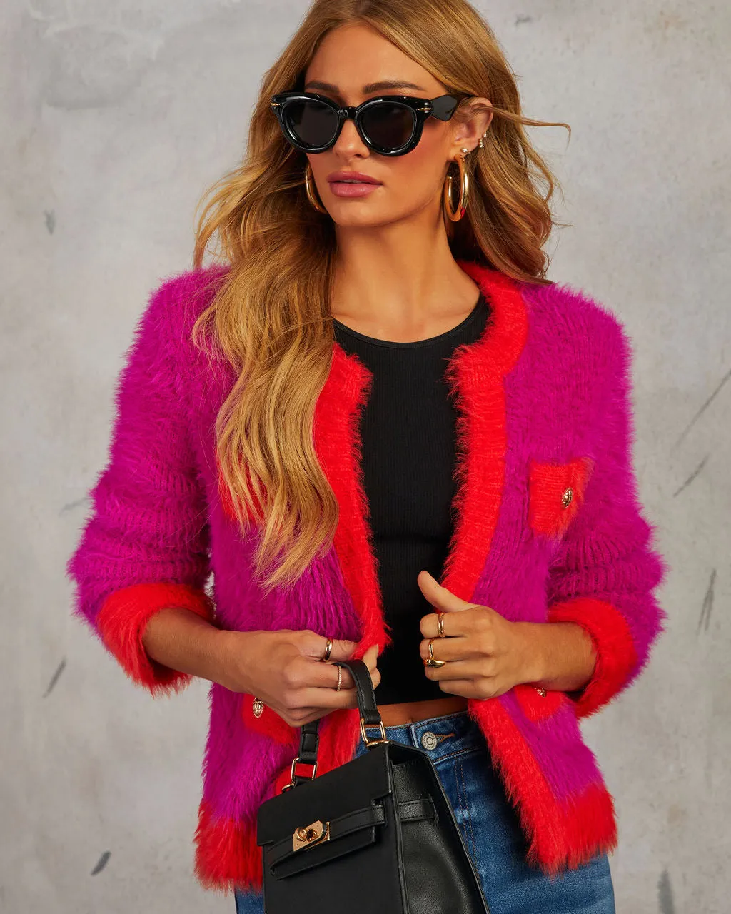 As If Fuzzy Two Tone Cardigan