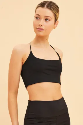 Black Crop Cami Top Scoop Neck Sleeveless Thin Strap