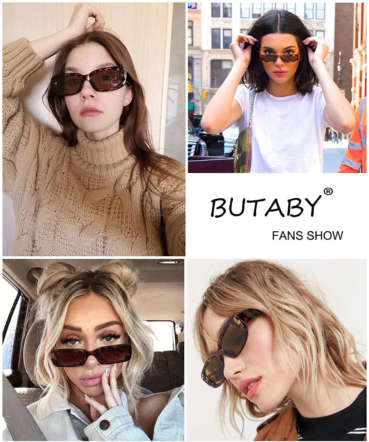 BUTABY Rectangle Sunglasses for Women Retro Driving Glasses 90’S Vintage Fashion Narrow Square Frame UV400 Protection