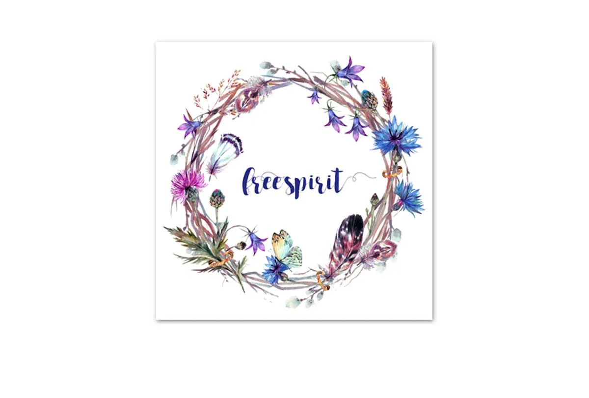 Free Spirit Feather & Floral Wreath | Canvas Wall Art Print