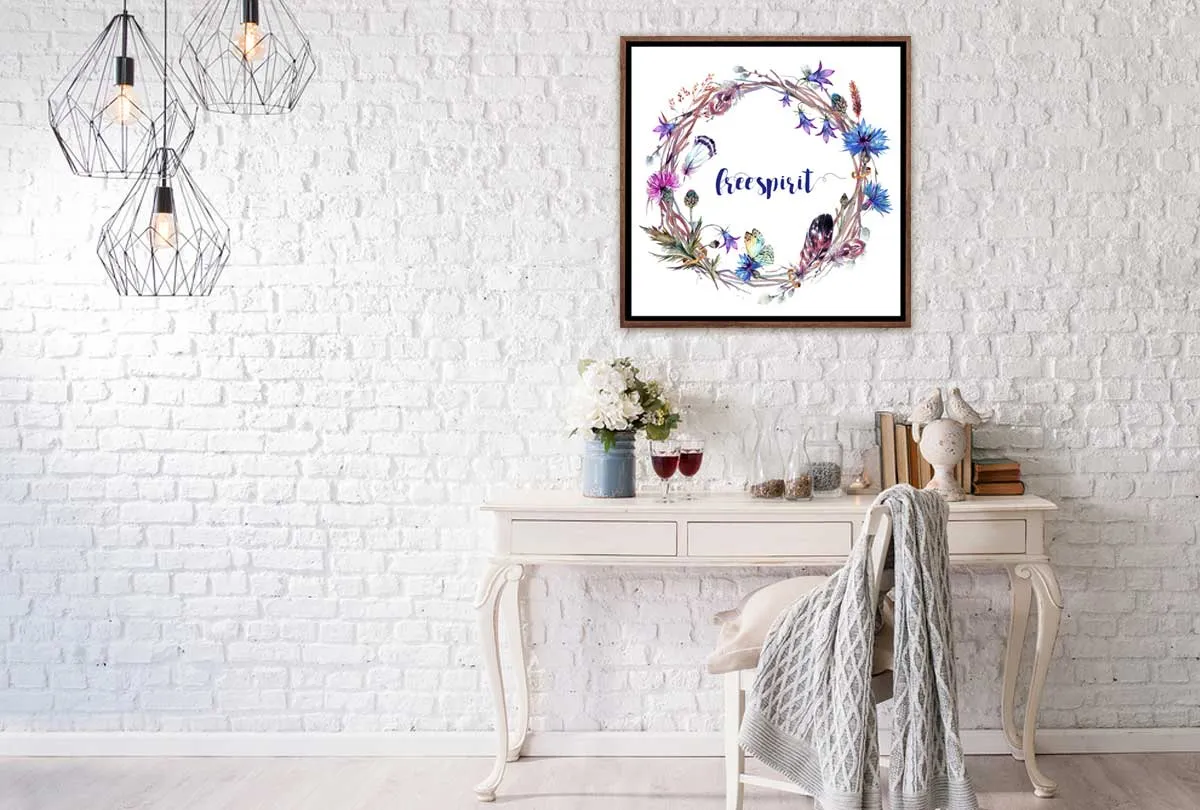 Free Spirit Feather & Floral Wreath | Canvas Wall Art Print