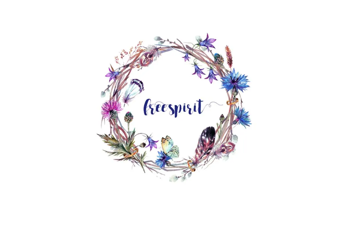 Free Spirit Feather & Floral Wreath | Canvas Wall Art Print