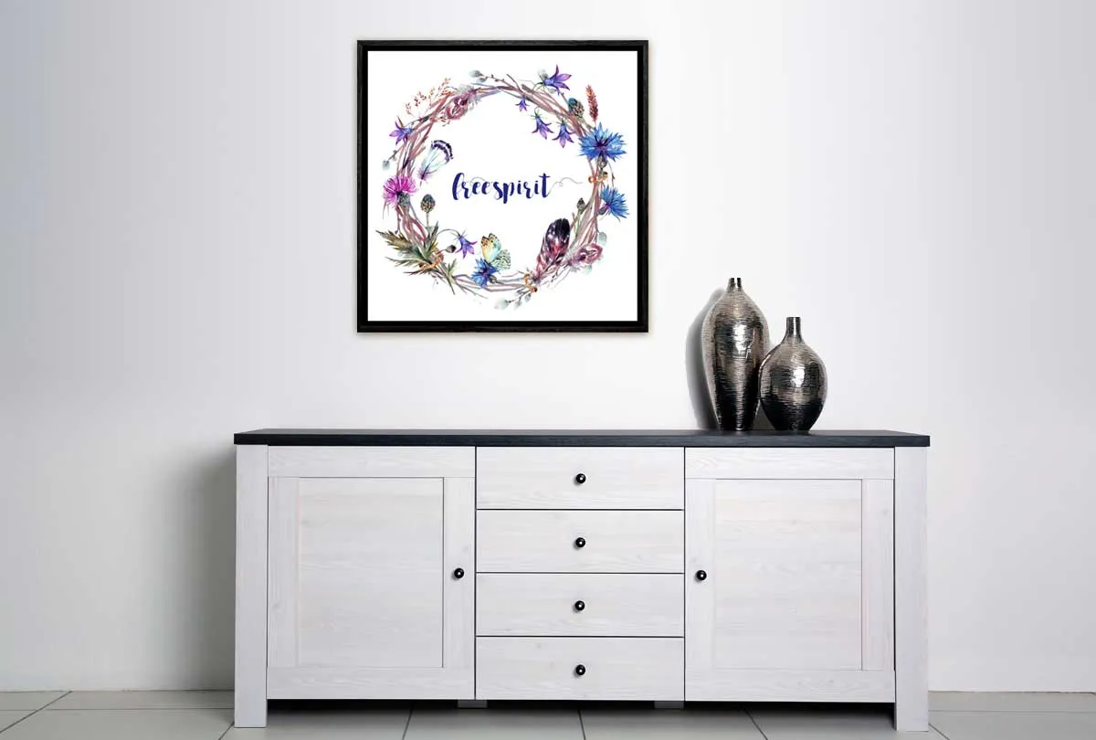 Free Spirit Feather & Floral Wreath | Canvas Wall Art Print