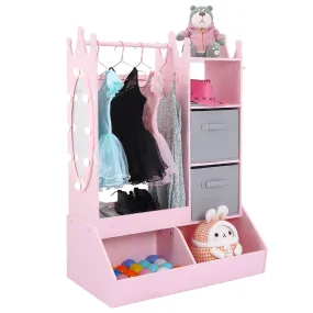 GARVEE Pink Dress-Up Storage for Girls - Includes Light, Mirror, Clothing Rack with Bin, and Open Hanging Armoire Closet