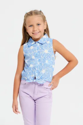 Girls Blue Collared Top