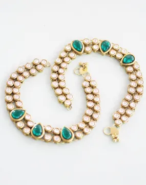 Gold Plated Green Kundan Anklet