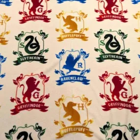 Harry Potter Anti-Pill Polar Fleece, Hogwart's Houses in Cream