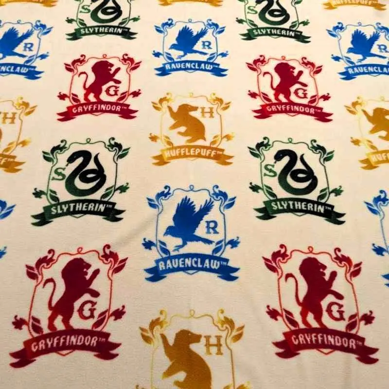 Harry Potter Anti-Pill Polar Fleece, Hogwart's Houses in Cream