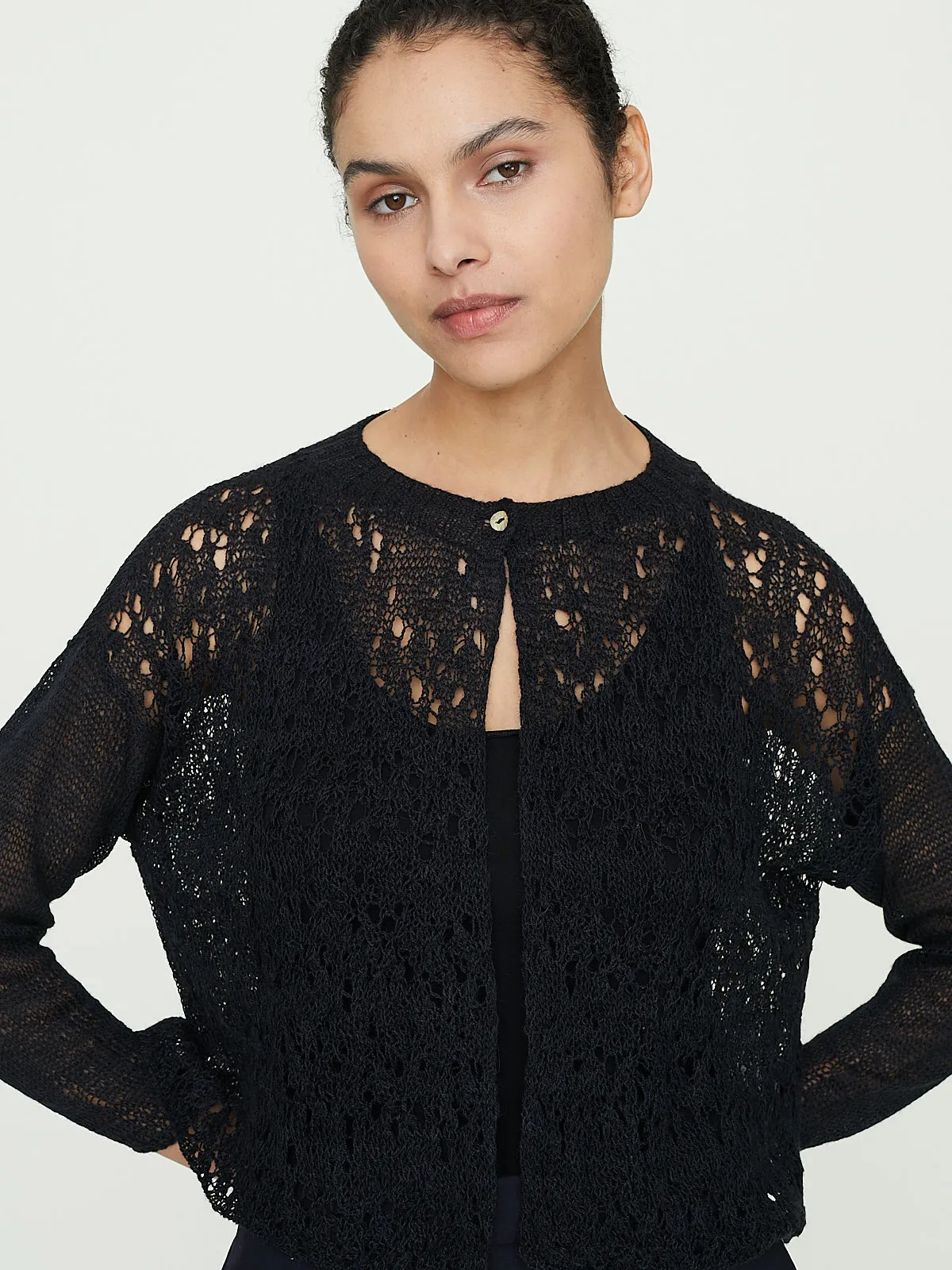 Lacy Stitch Cardigan in Black