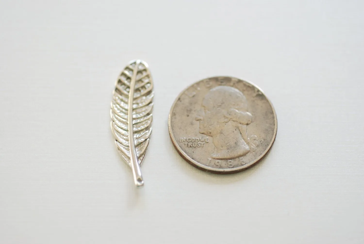 Large 925 Wholesale sterling silver Fern Feather Leaf Charm - botanical nature silver pendant, silver large feather, Sterling Silver feather connector