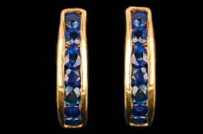 Modern 14K Yellow Gold Natural Blue Sapphire .70CTW Huggie Earrings