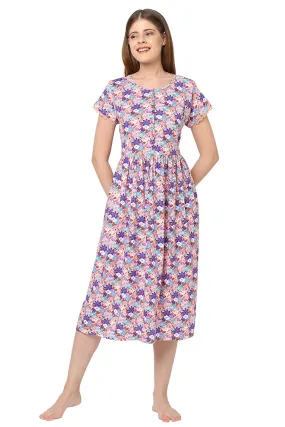 Organic Cotton Calf-length Nighty-ISL036-Dogwood daisy