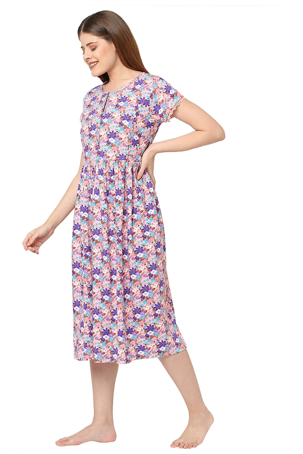 Organic Cotton Calf-length Nighty-ISL036-Dogwood daisy