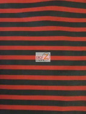 Poly Cotton 1/2 Inch Stripe Fabric  / Black/Red / Sold By The Yard