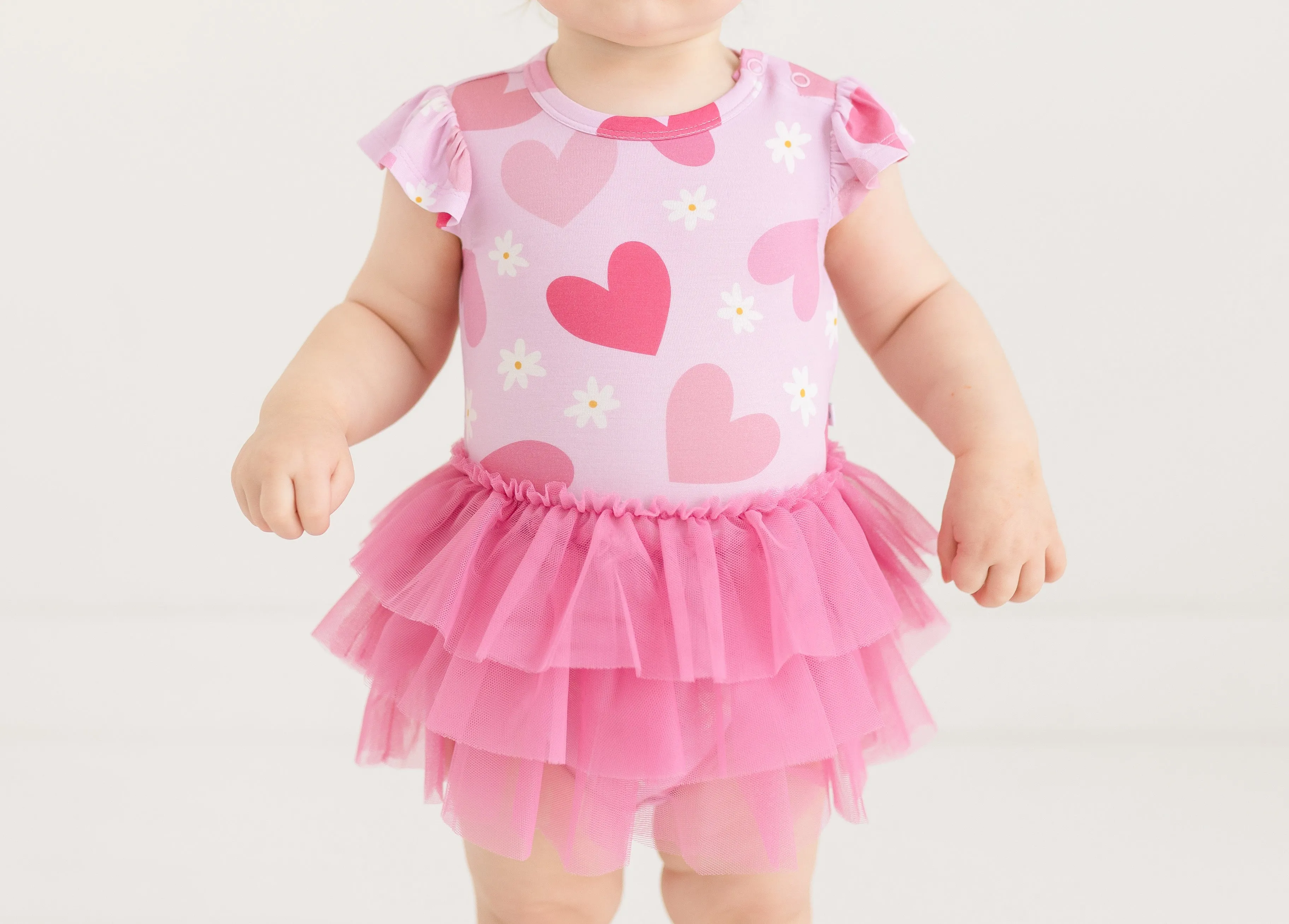 Posh Peanut Daisy Love Ruffled Cap Sleeve Tulle Skirt Bodysuit