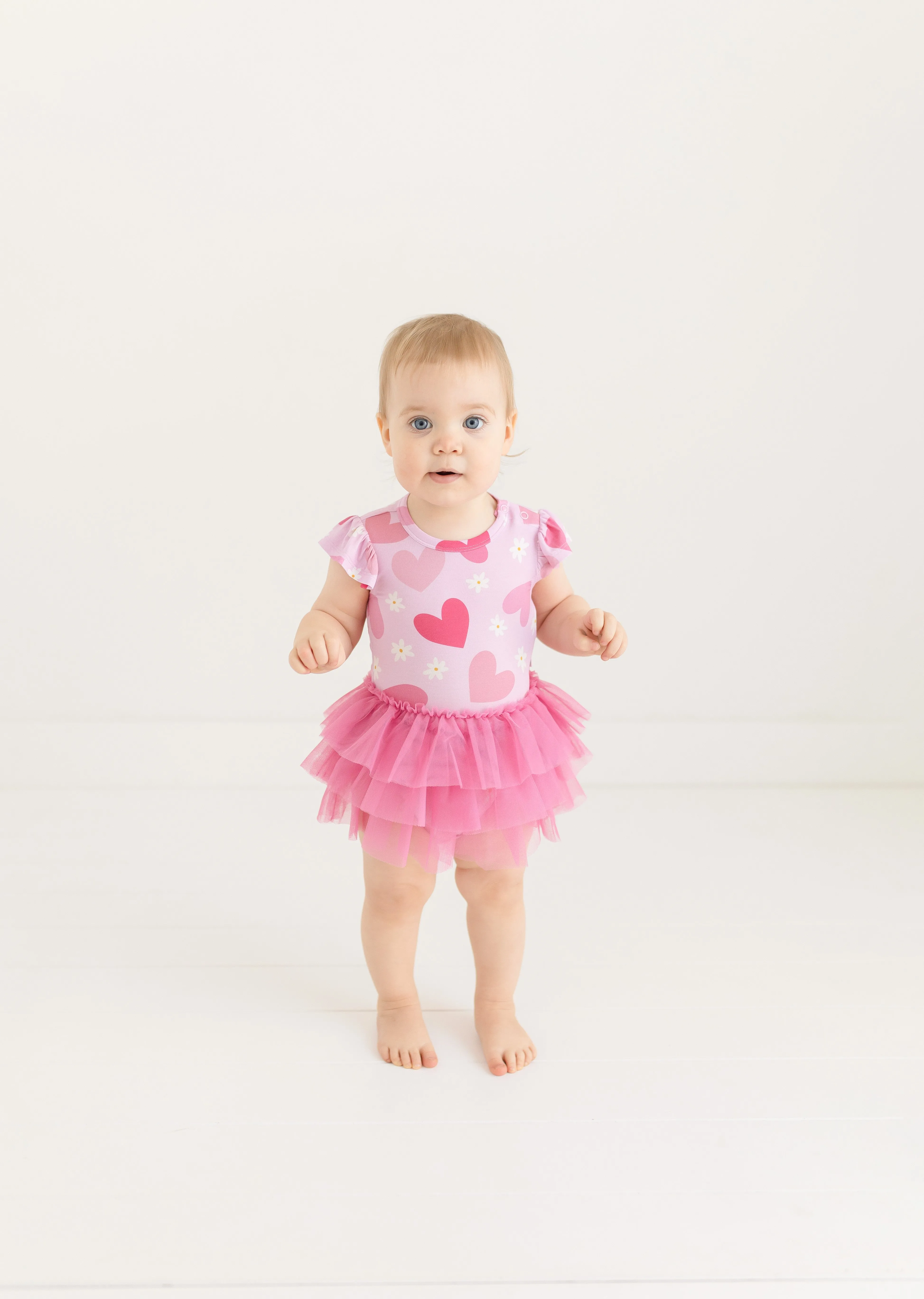 Posh Peanut Daisy Love Ruffled Cap Sleeve Tulle Skirt Bodysuit