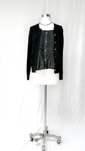 Sacai Black Cotton Pleat & Cardigan Layer Top (S)