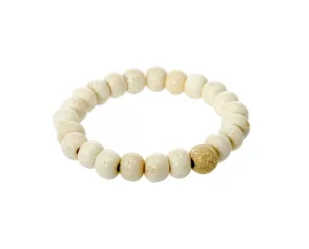 Sisco   Berluti Beaded Bracelet - Antique Bone White Smooth Round Beads with Gold Stardust Accent