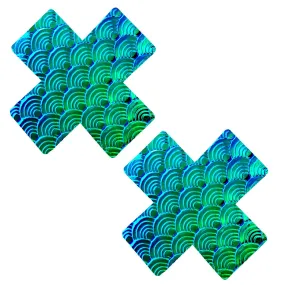 Space Mermaid 3D Turquoise Holographic X Factor Nipple Cover Pasties