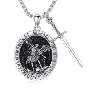 Sterling Silver Oval Round Medal St Michael Pendant Necklace