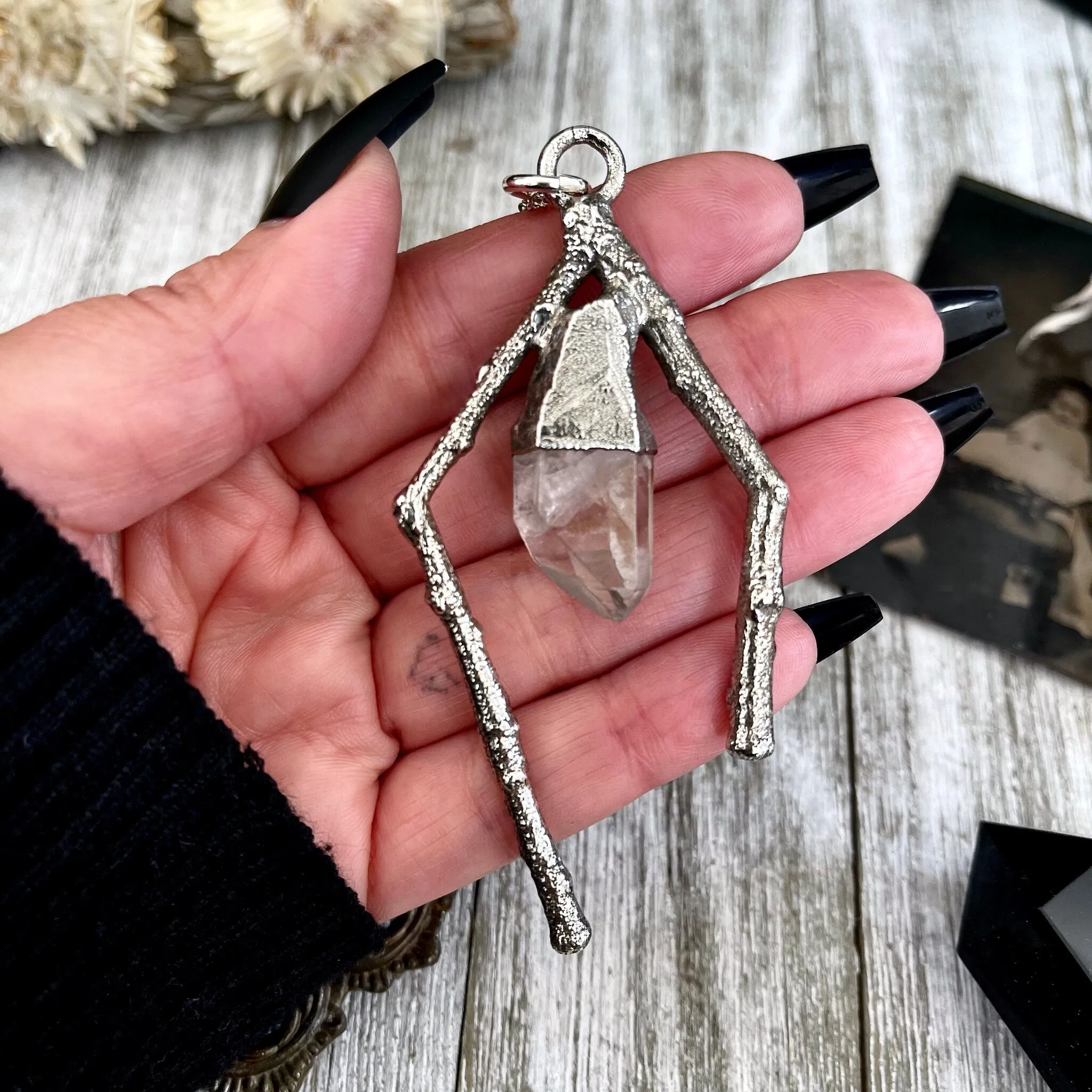 Sticks & Stones Collection- Clear Quartz Necklace in Fine Silver /