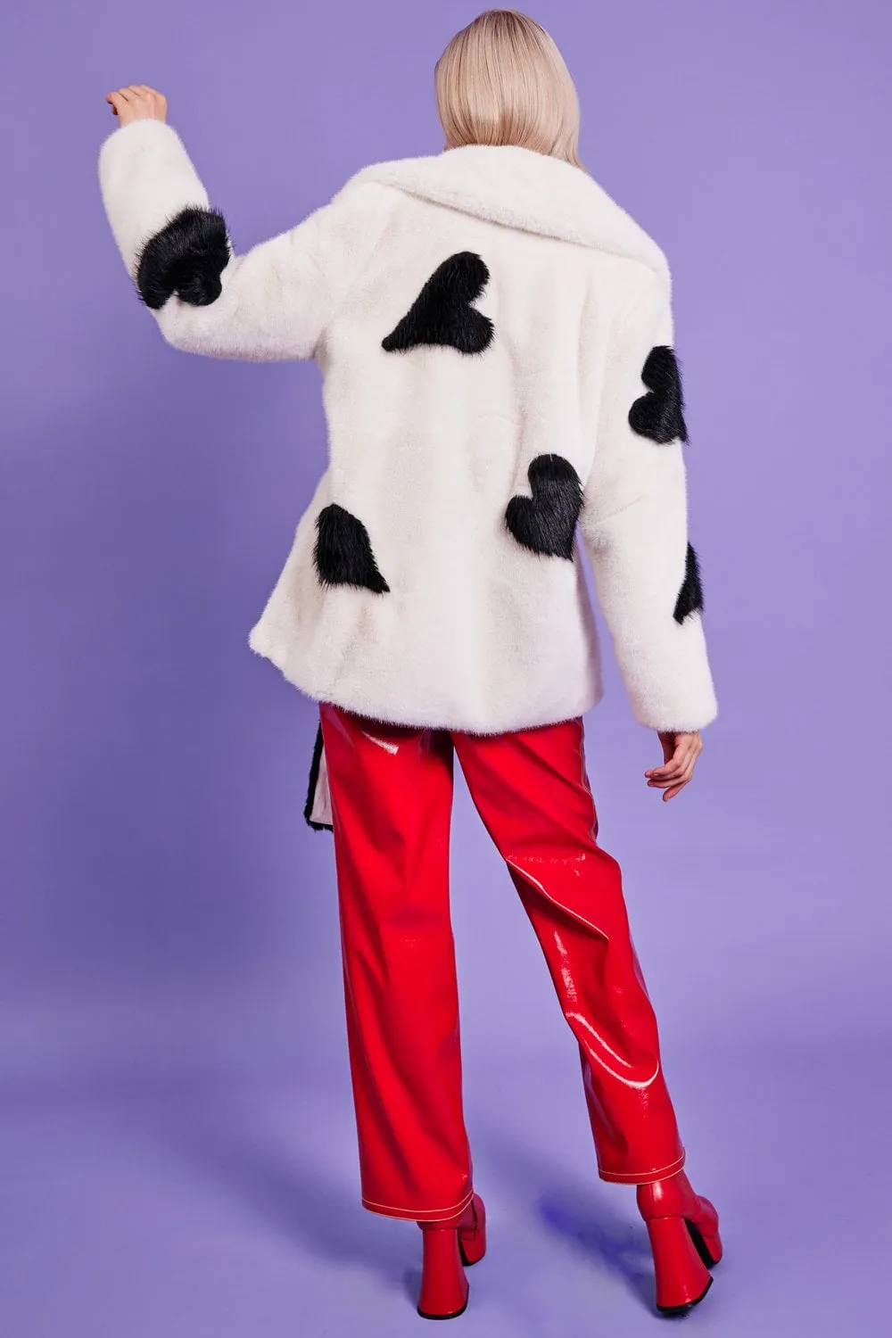 White Eco Bamboo Faux Fur Coat with Love Heart Detailing