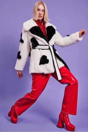 White Eco Bamboo Faux Fur Coat with Love Heart Detailing