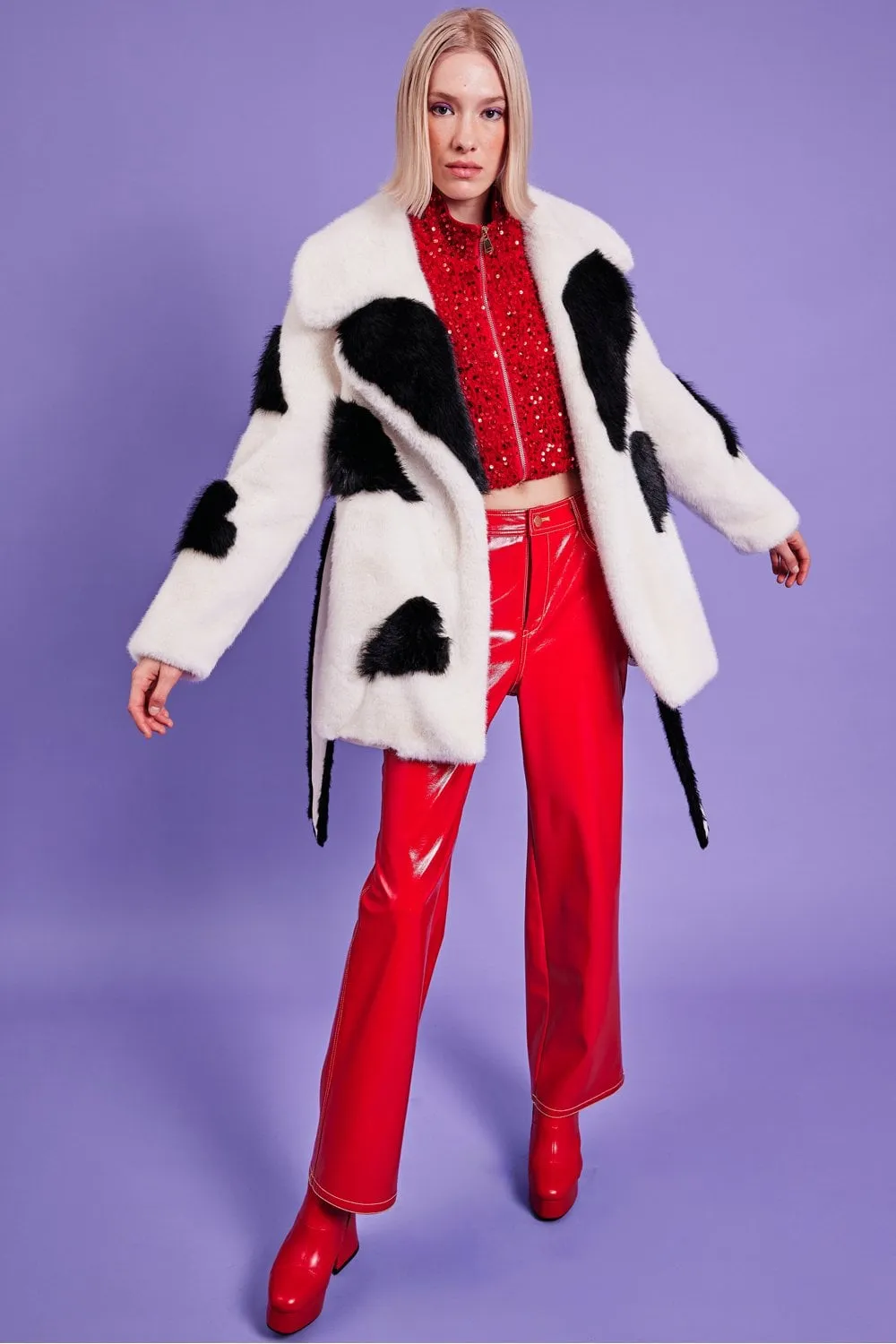 White Eco Bamboo Faux Fur Coat with Love Heart Detailing